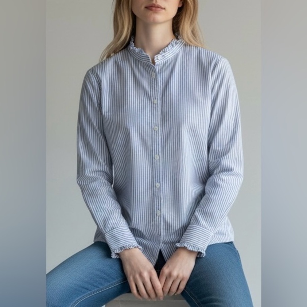 LANDS’END Blue Striped Button-Up Shirt